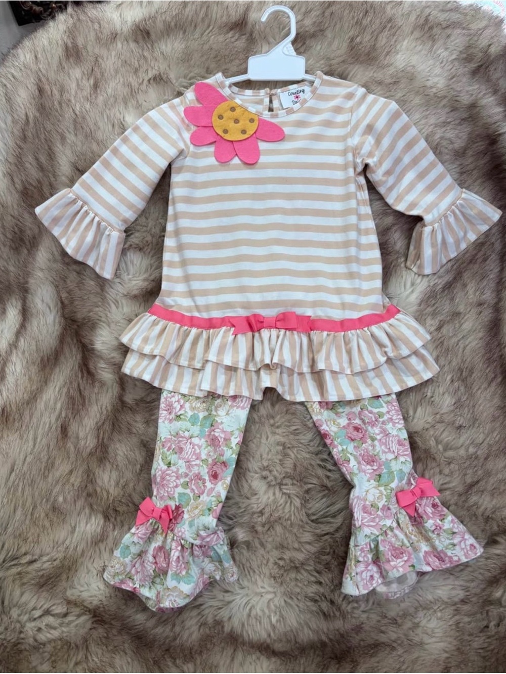 Children's Striped & Floral Matching Set with Pink Accents
